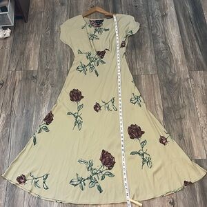 EUC Carole Little Vintage 90s Cottagecore Floral Roses Dress Green Size 4